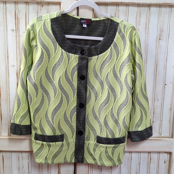 Andria Lieu Collection, pastel green and grey knit blazer. XL - Picture 1 of 6